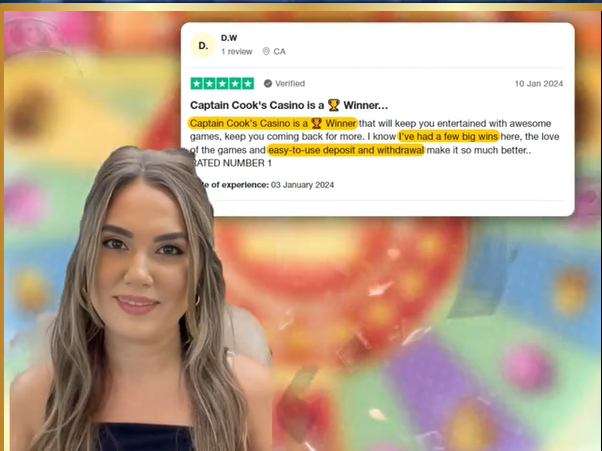 Customer sharing a positive review, Trustpilot card visible